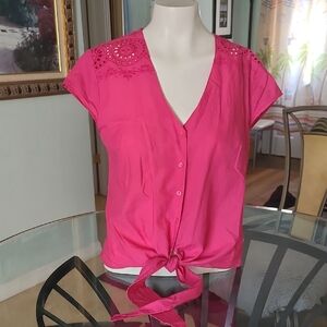 Pink Button-Down Tie-Front Top